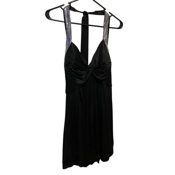 Y2K BCBGMAXAZRIA Halter Mini Dress XS Black Silver Chainmail Cocktail Party LBD - Picture 10 of 11